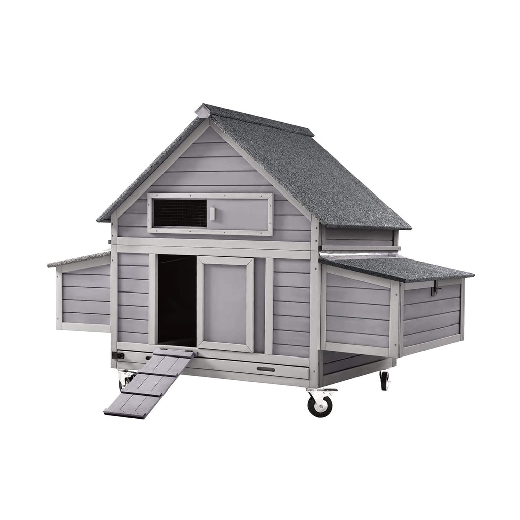 Large 63-Inch Movable Wooden Hen House With Wheels And Nesting Box (SAK50791) - Saksby Wholesale - Front Left View