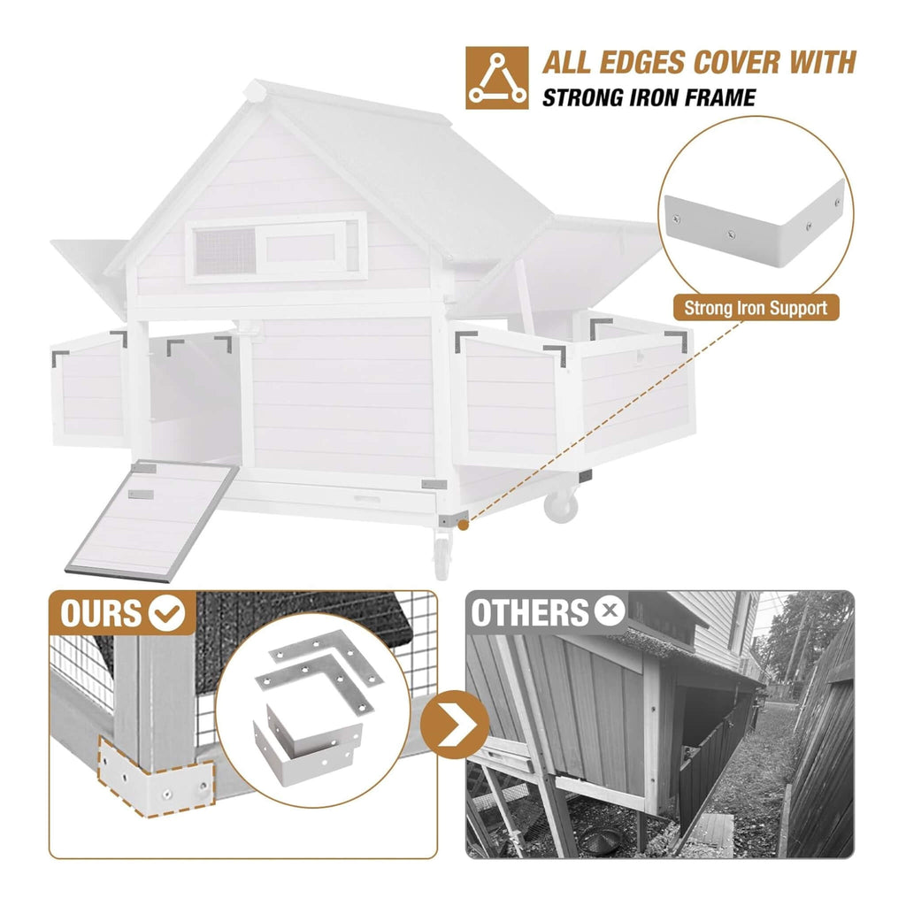 Large 63-Inch Movable Wooden Hen House With Wheels And Nesting Box (SAK50791) - Saksby Wholesale - Iron Frame View