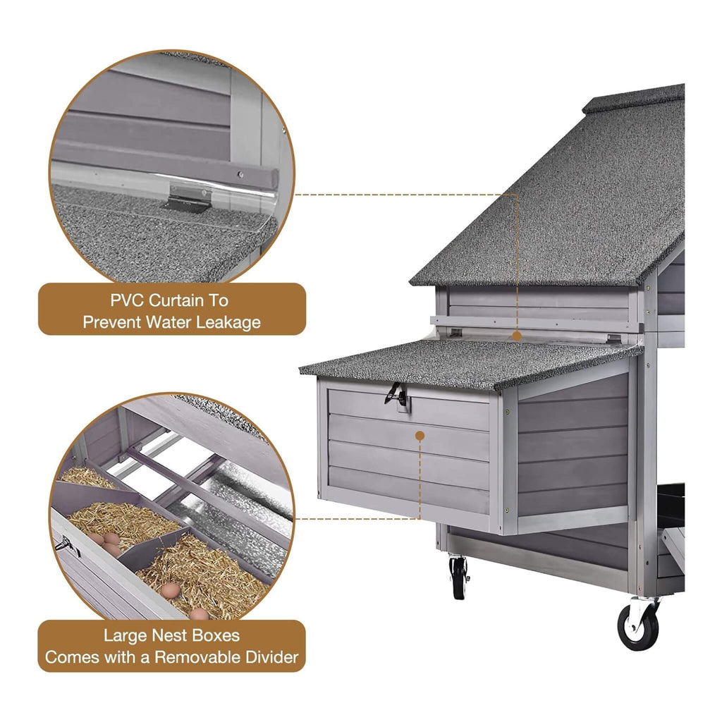 Large 63-Inch Movable Wooden Hen House With Wheels And Nesting Box (SAK50791) - Saksby Wholesale - Large Nest Boxes View