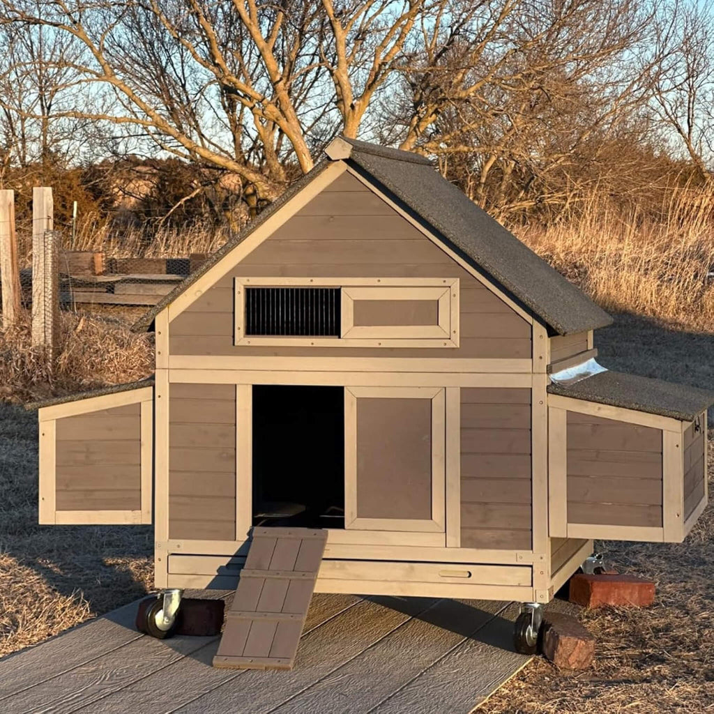 Large 63-Inch Movable Wooden Hen House With Wheels And Nesting Box (SAK50791) - Saksby Wholesale - Outdoor View