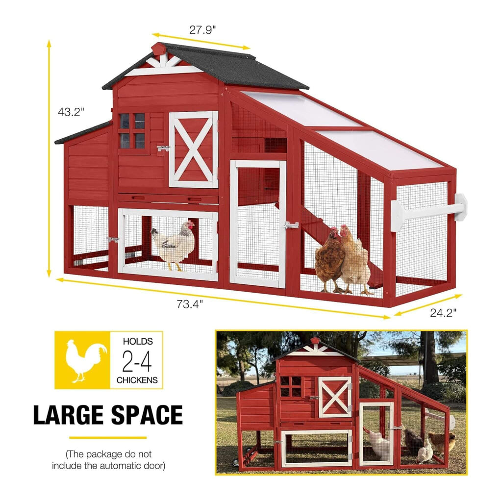 Large 73-Inch Portable Chicken Coop With Wheels And Nesting Box (SAK27495) - Saksby Wholesale - Dimensions