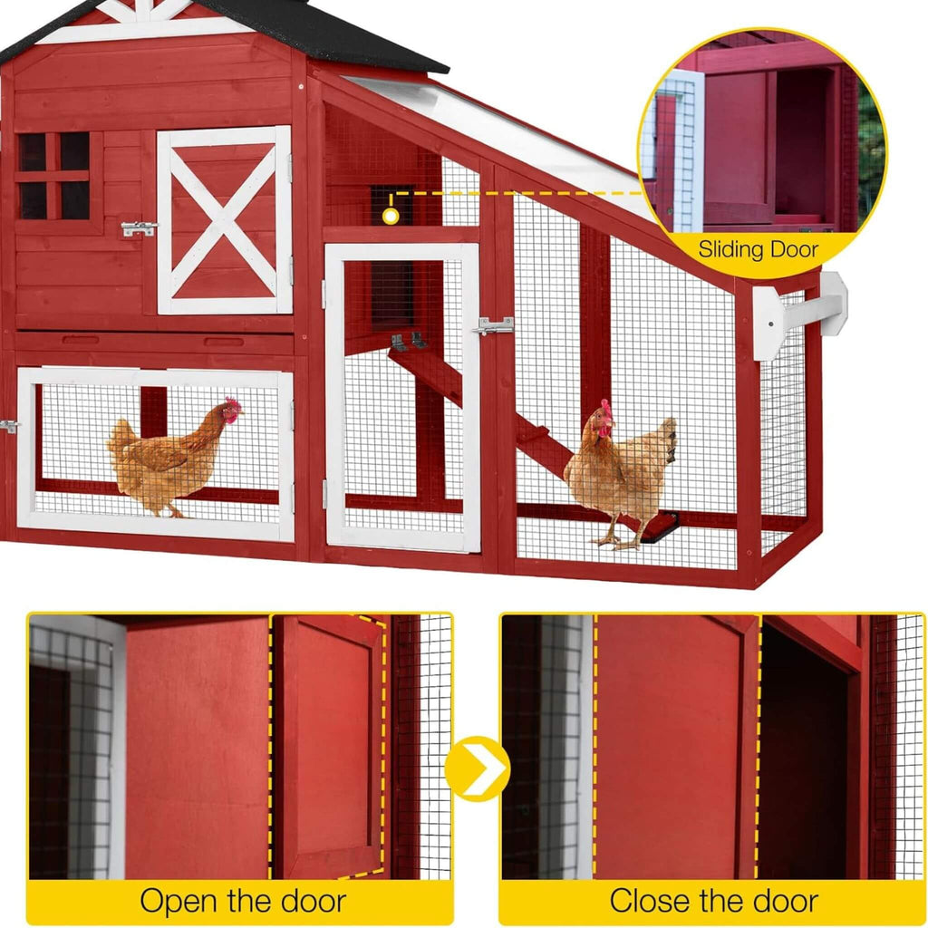 Large 73-Inch Portable Chicken Coop With Wheels And Nesting Box (SAK27495) - Saksby Wholesale - Door View