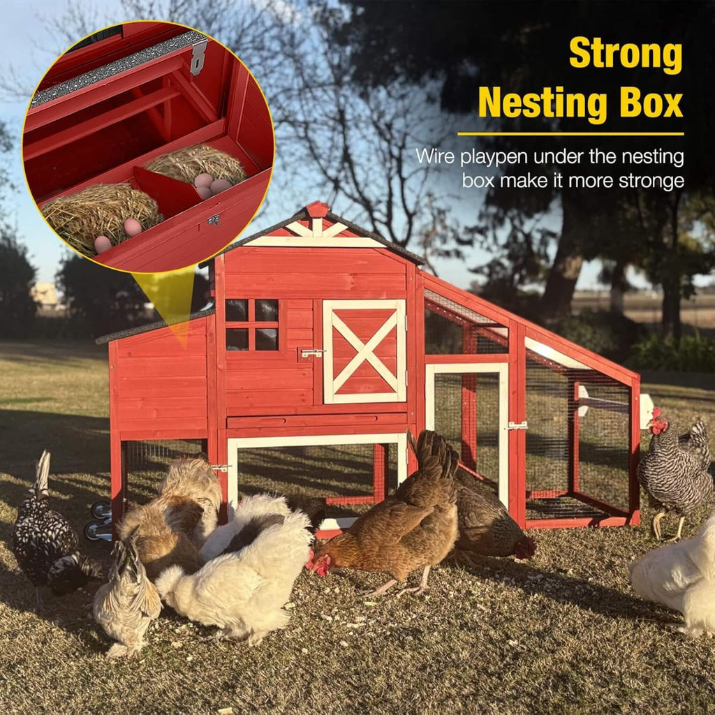 Large 73-Inch Portable Chicken Coop With Wheels And Nesting Box (SAK27495) - Saksby Wholesale - Nesting Box Review