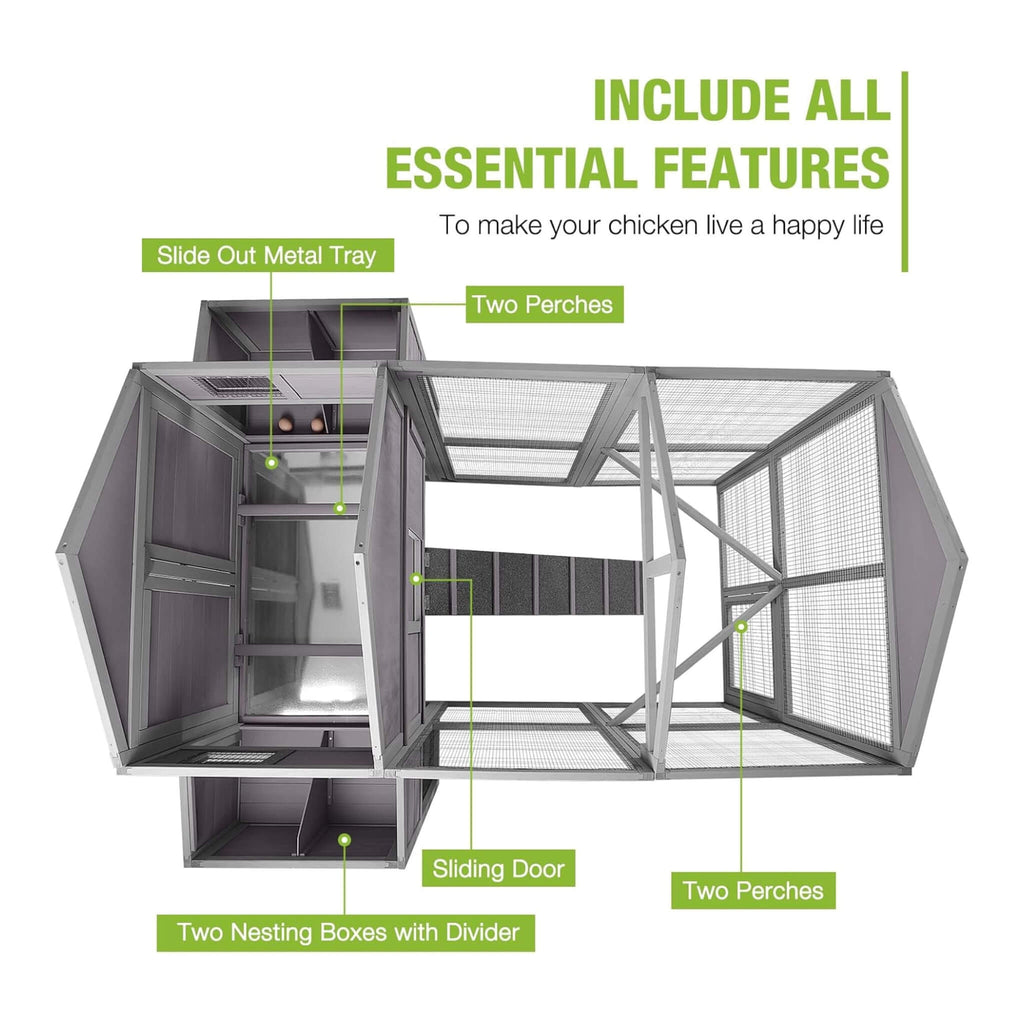 Large 76-Inch Outdoor Chicken Hen House With Sleeping Area And Run [6-10 Chickens] (SAK56431) - Saksby Wholesale - Features View