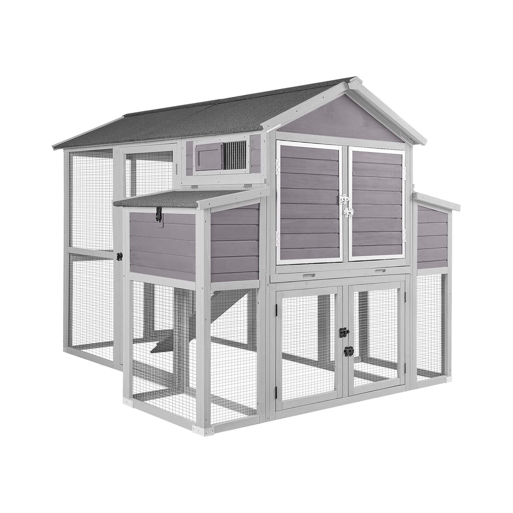 Large 76-Inch Outdoor Chicken Hen House With Sleeping Area And Run [6-10 Chickens] (SAK56431) - Saksby Wholesale - Front Right View