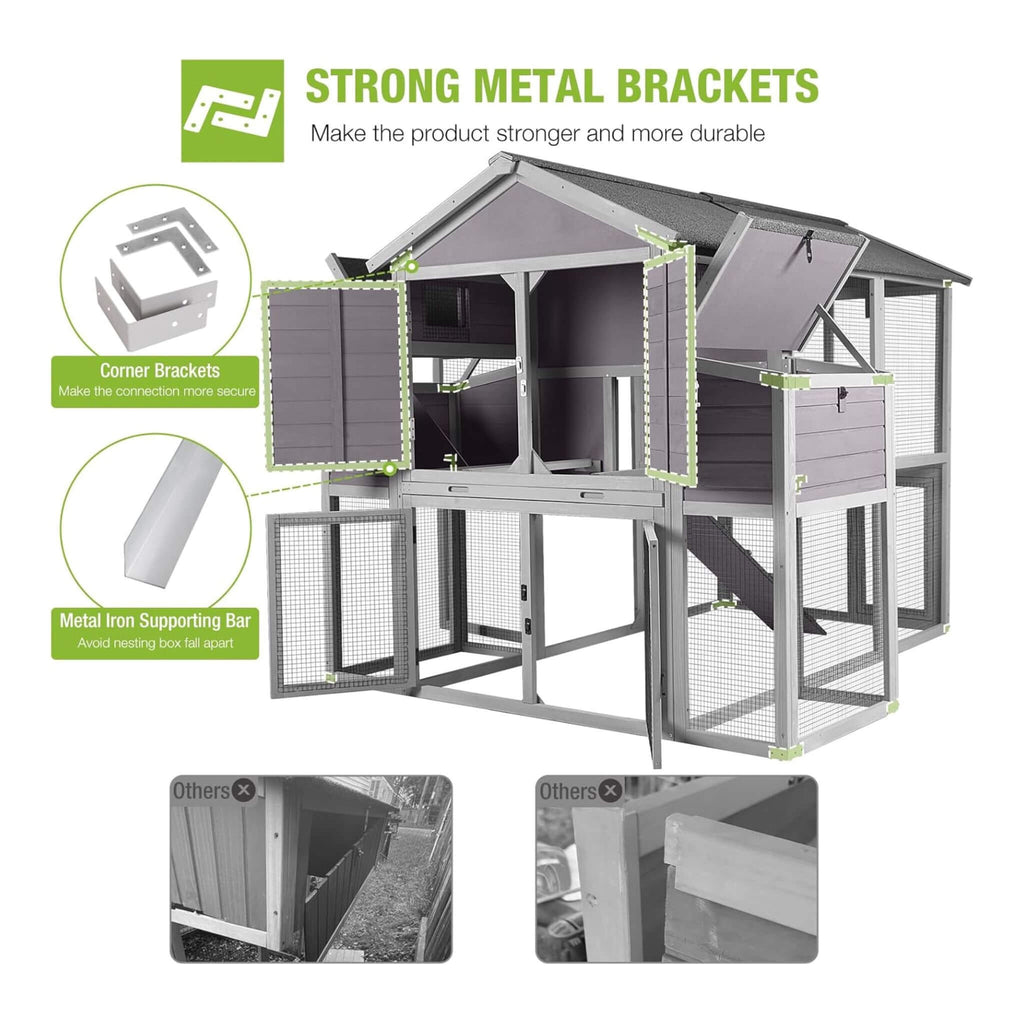 Large 76-Inch Outdoor Chicken Hen House With Sleeping Area And Run [6-10 Chickens] (SAK56431) - Saksby Wholesale - Metal Brackets View