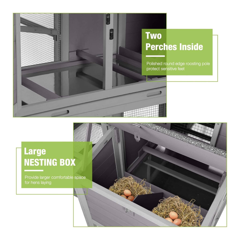 Large 76-Inch Outdoor Chicken Hen House With Sleeping Area And Run [6-10 Chickens] (SAK56431) - Saksby Wholesale - Nesting Box View