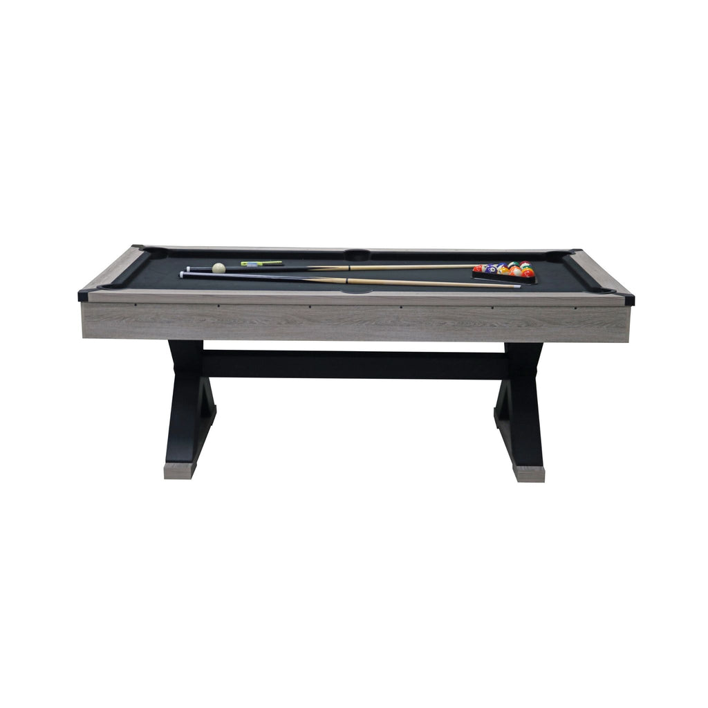Large 84-Inch Rustic Gray Pool Table With Cues, Balls And X-Legs (SAK54361) - Saksby Wholesale - Table View