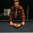 Large 84-Inch Rustic Gray Pool Table With Cues, Balls And X-Legs (SAK54361) - Saksby Wholesale - With Man View