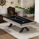 Large 84-Inch Rustic Gray Pool Table With Cues, Balls And X-Legs (SAK54361) - Saksby Wholesale - Top Full View