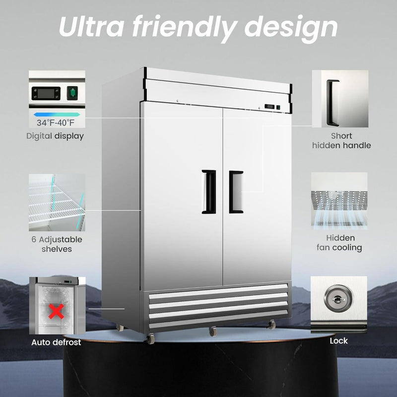 Large Commercial 49 Cu.Ft 2-Door Stainless Steel Reach-In Refrigerator With OmniSmart Temperature Control (SAK54160) - Saksby Wholesale - Features View