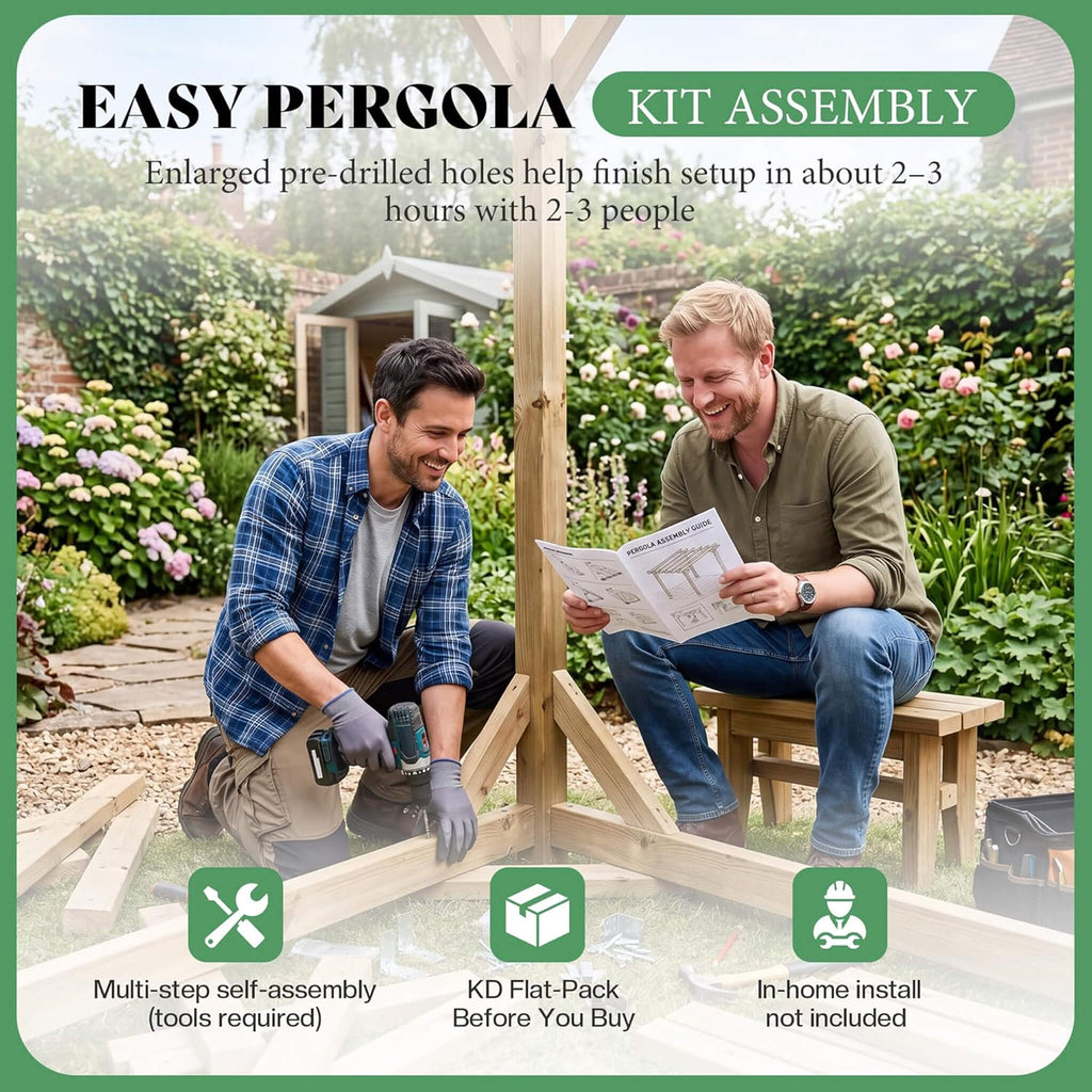 Large Outdoor Cedar Wood Pergola Kit With Slatted Roof (SAK31064) - Saksby Wholesale - Easy Assembly