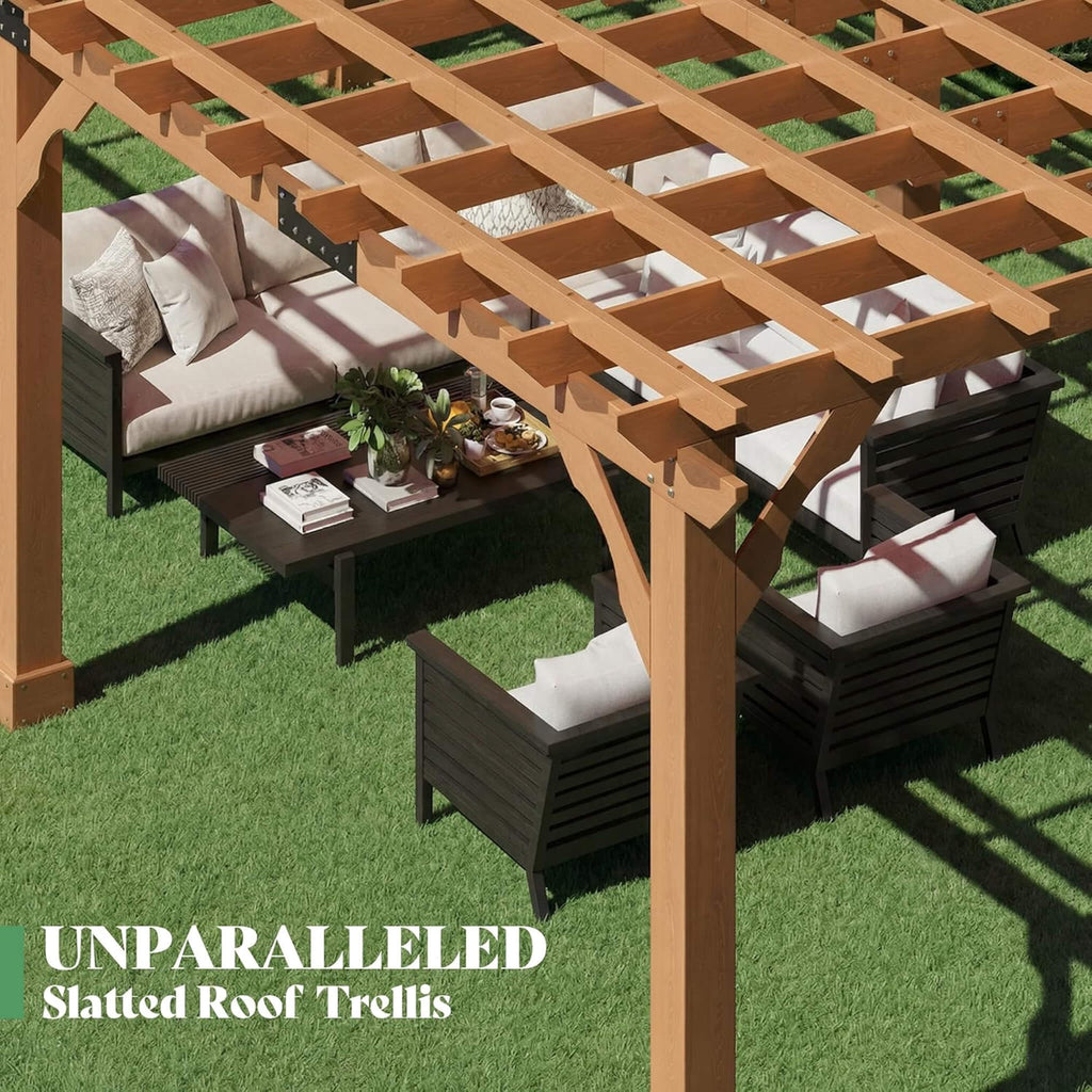 Large Outdoor Cedar Wood Pergola Kit With Slatted Roof (SAK31064) - Saksby Wholesale - Unparalleled Slatted Roof Trellis