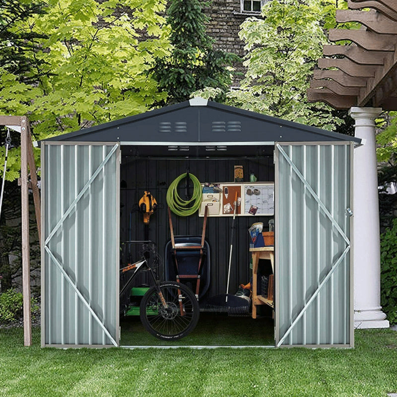 [06X08FT] Large Outdoor Metal Hanover Storage Cabin House Shed (SAK94577) - Saksby Wholesale - Lifestyle View
