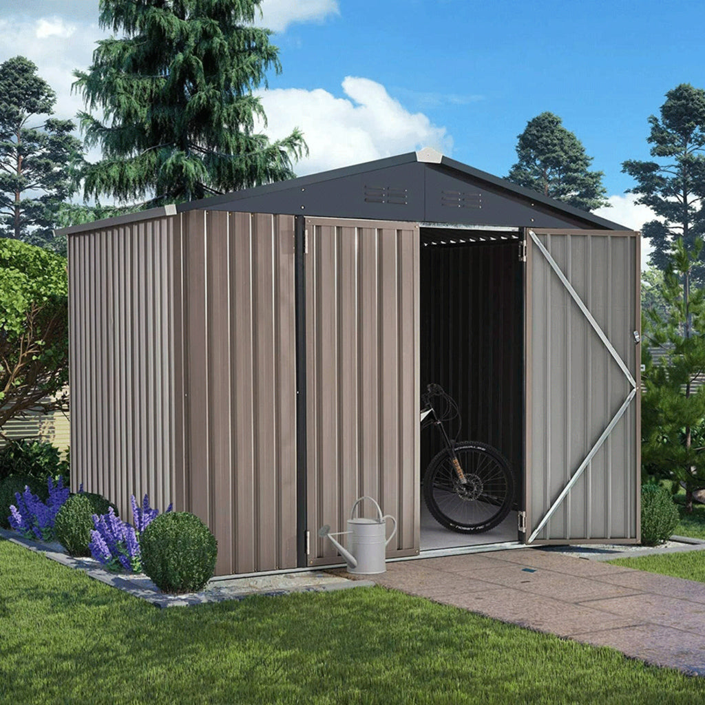 [06X08FT] Large Outdoor Metal Hanover Storage Cabin House Shed (SAK94577) - Saksby Wholesale - Lifestyle View