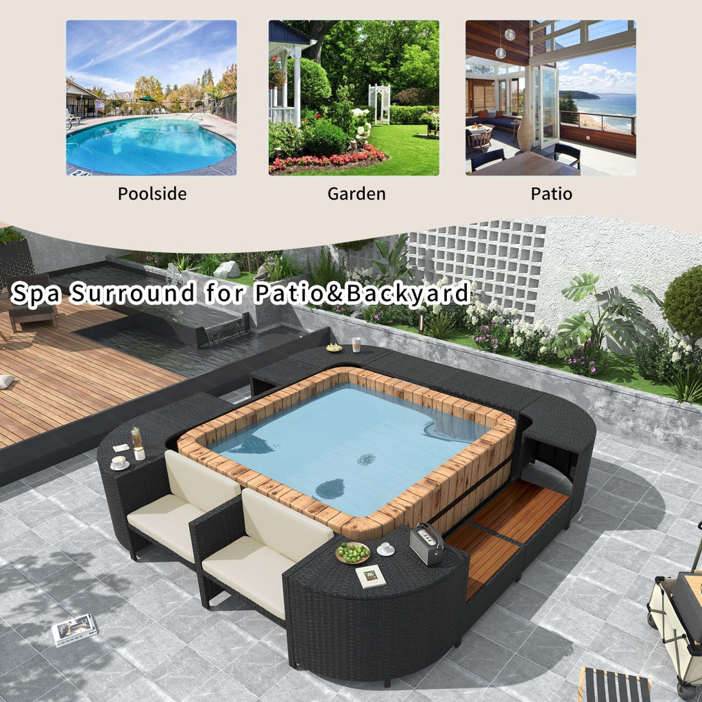 Large Outdoor Quadrilateral Spa Surround Rattan Sectional Sofa Set With Storage Compartments (SAK80217) - Saksby Wholesale - For Patio And Backyard