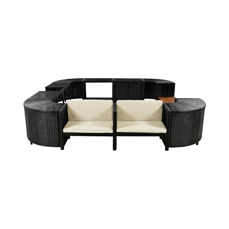 Large Outdoor Quadrilateral Spa Surround Rattan Sectional Sofa Set With Storage Compartments (SAK80217) - Saksby Wholesale - Front View