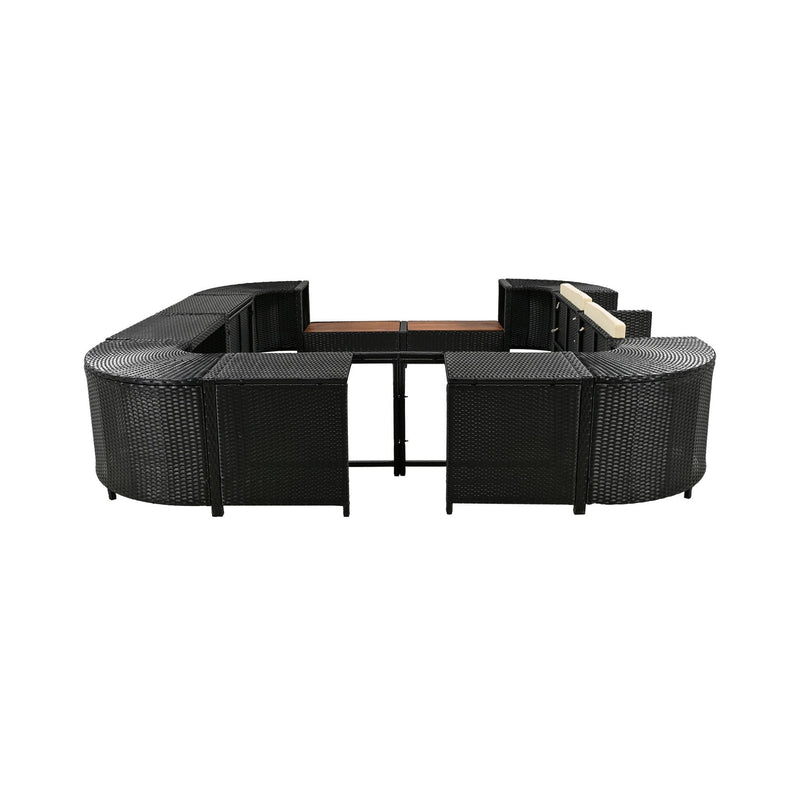 Large Outdoor Quadrilateral Spa Surround Rattan Sectional Sofa Set With Storage Compartments (SAK80217) - Saksby Wholesale - Open Space Front View