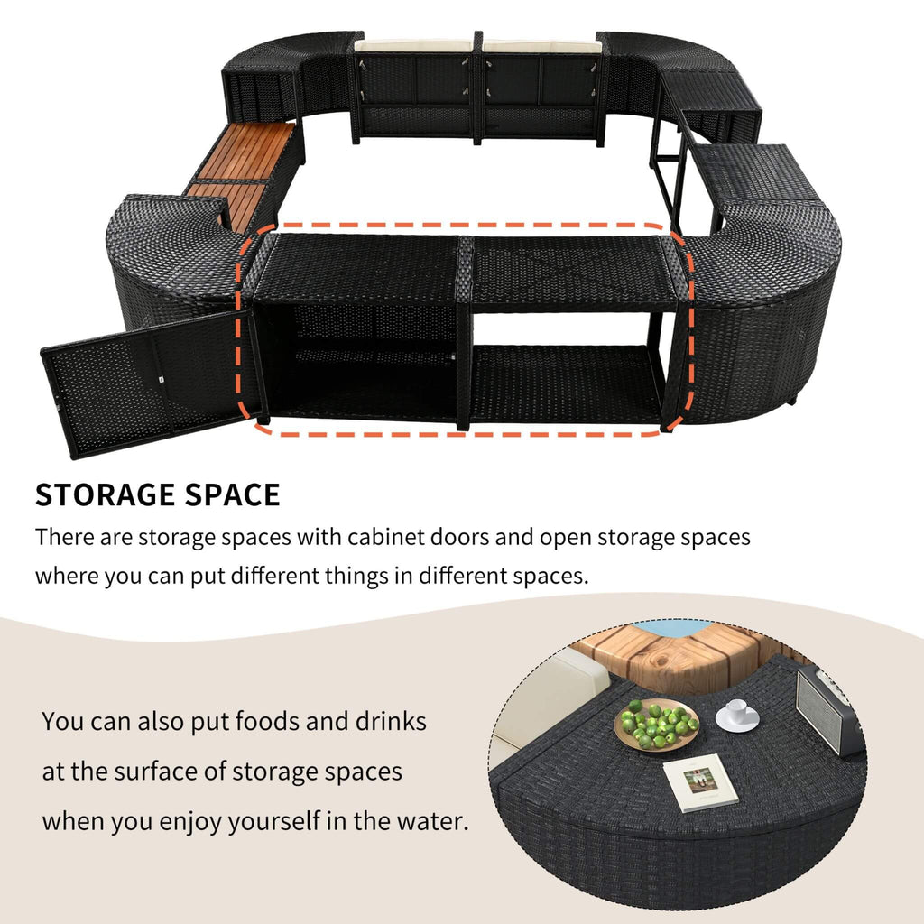 Large Outdoor Quadrilateral Spa Surround Rattan Sectional Sofa Set With Storage Compartments (SAK80217) - Saksby Wholesale - Storage Space