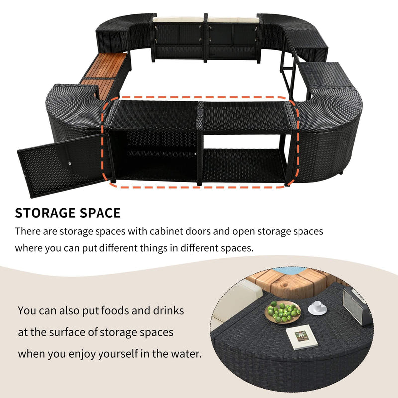 Large Outdoor Quadrilateral Spa Surround Rattan Sectional Sofa Set With Storage Compartments (SAK80217) - Saksby Wholesale - Storage Space