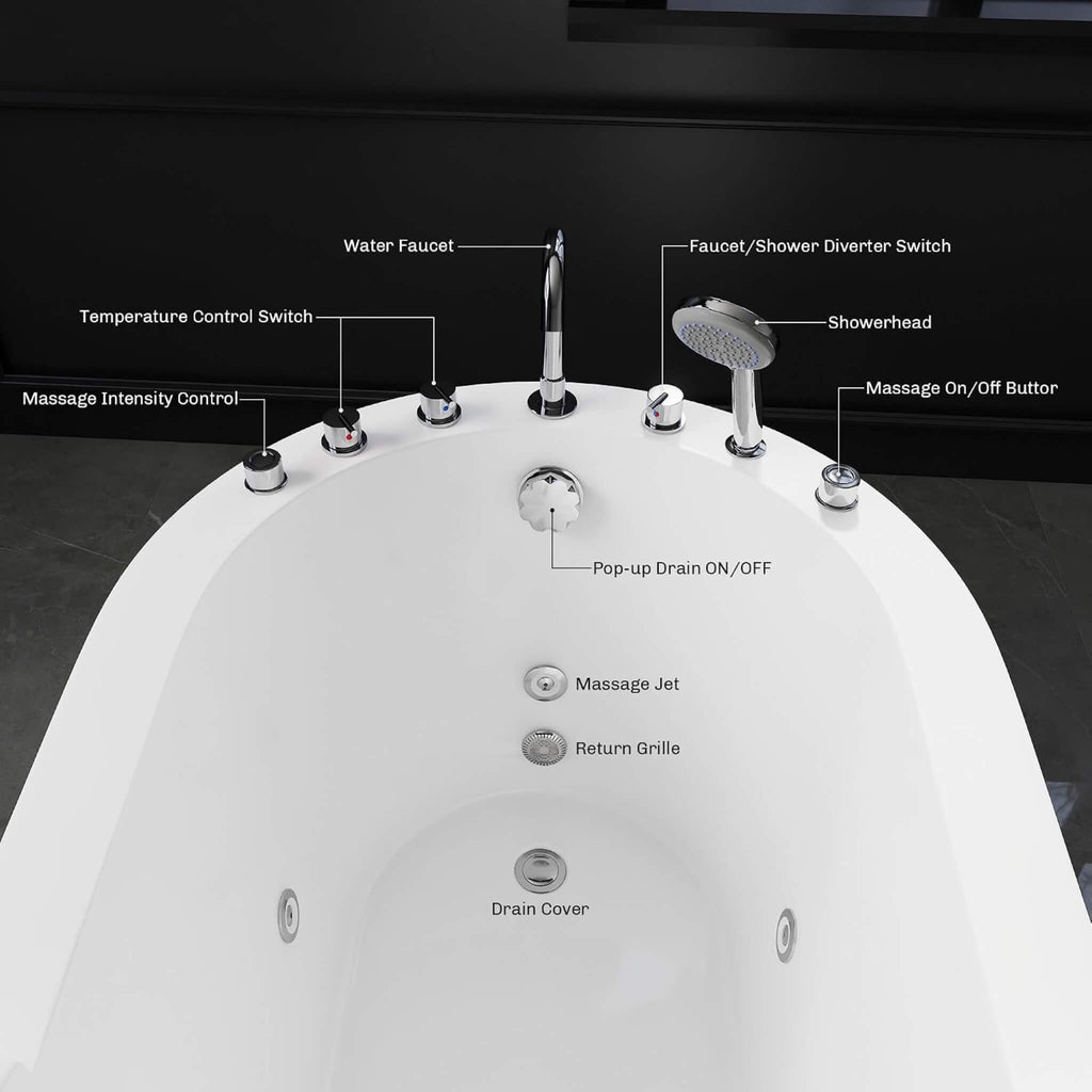 Large Premium Acrylic Whirlpool Tub With Air Jets Pillow And Seat (SAK17326) - Saksby Wholesale - Parts View
