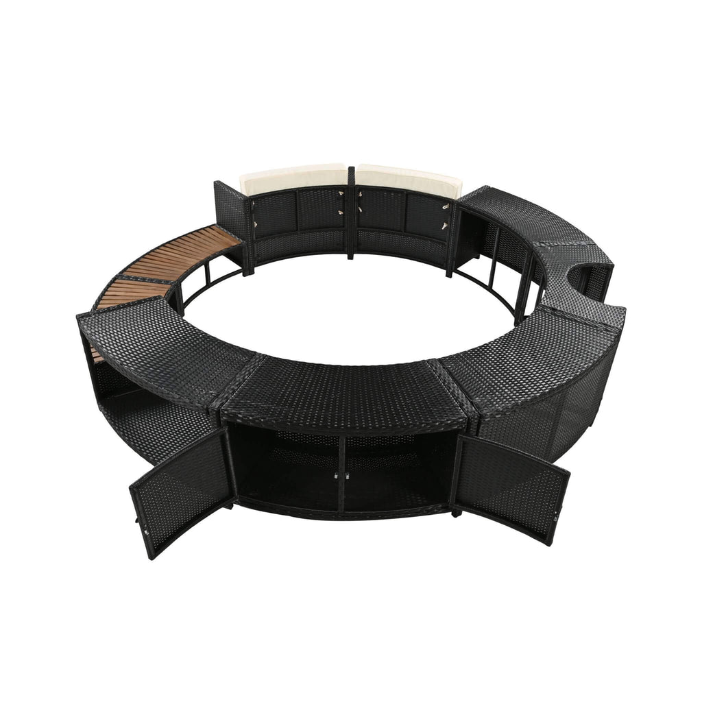 Large Premium Surround Spa Patio Rattan Sofa Set With Storage Compartments And Cushions (SAK75629) - Saksby Wholesale - Front View Open Storage