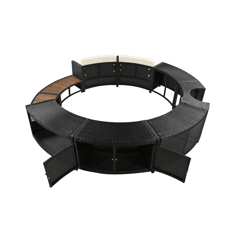 Large Premium Surround Spa Patio Rattan Sofa Set With Storage Compartments And Cushions (SAK75629) - Saksby Wholesale - Front View Open Storage