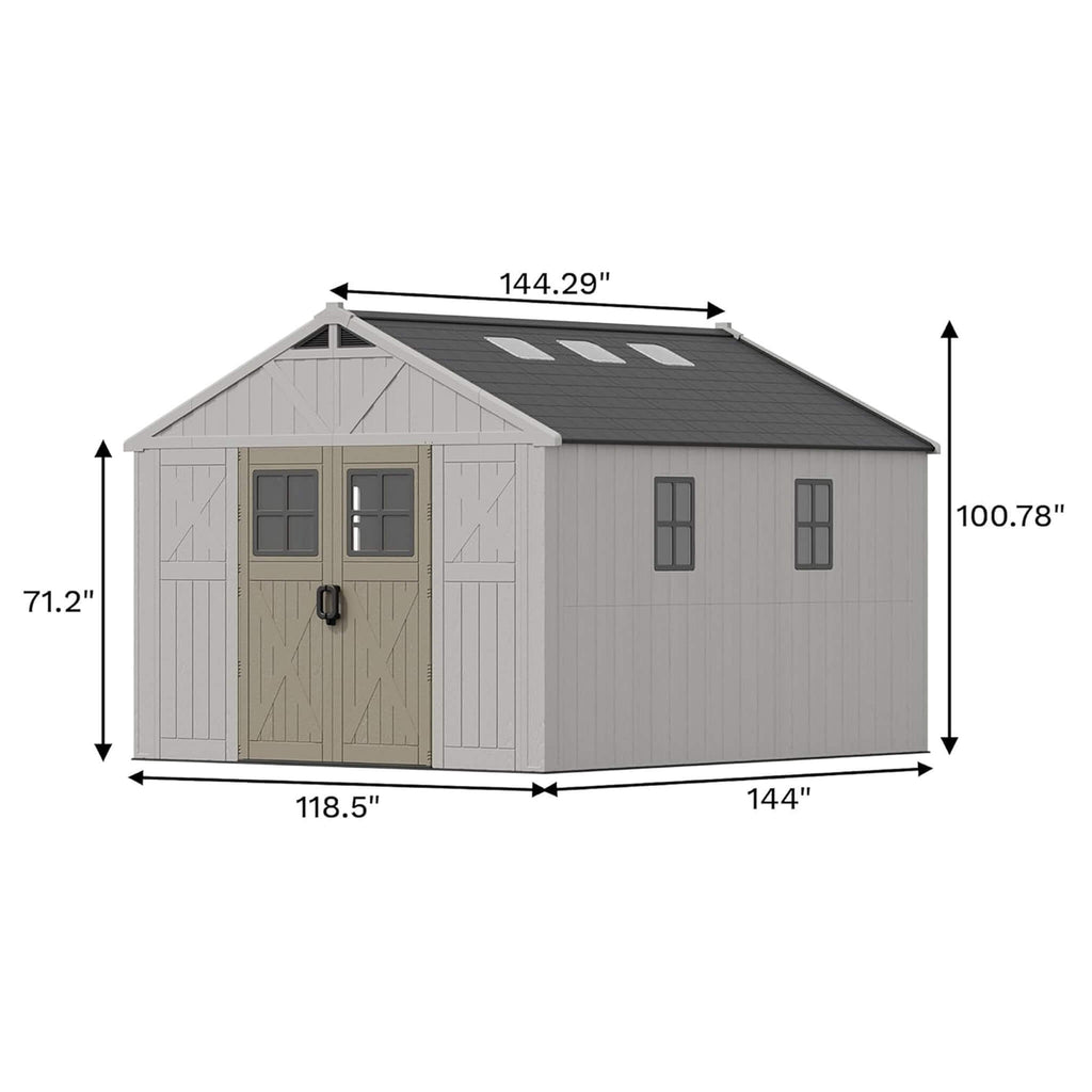 Large Resin Outdoor Storage Shed With Floor, Windows, And Lockable Door (SAK98421) - Saksby Wholesale - 10X12FT Dimensions