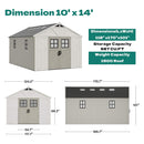 Large Resin Outdoor Storage Shed With Floor, Windows, And Lockable Door (SAK98421) - Saksby Wholesale - 10X14FT Dimensions