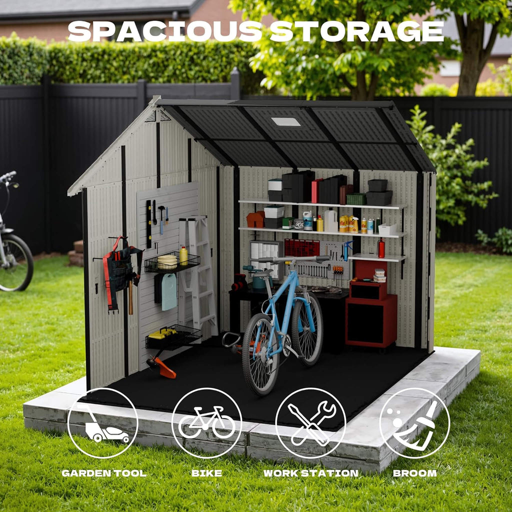 Large Resin Outdoor Storage Shed With Floor, Windows, And Lockable Door (SAK98421) - Saksby Wholesale - Spacious Storage