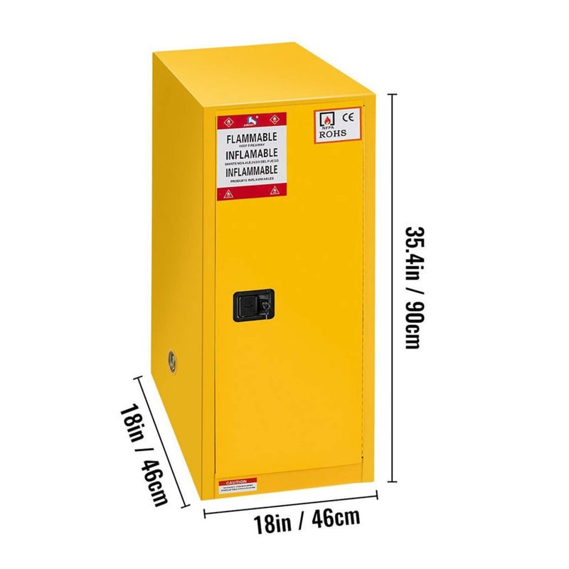 Large Yellow Heavy Duty Flammable Welded Fireproof Storage Cabinet, 35" (SAK52837) - Saksby Wholesale - Dimensions View