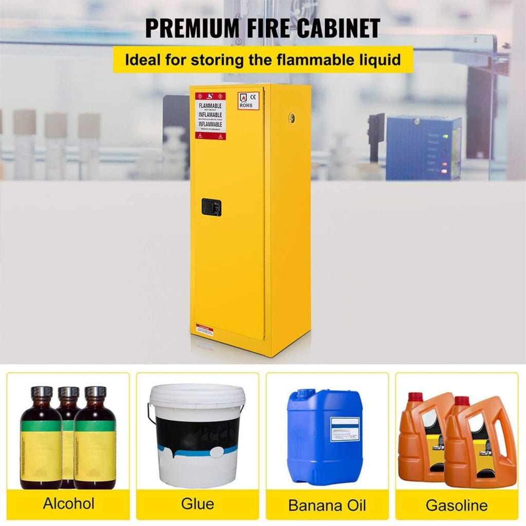 Large Yellow Heavy Duty Flammable Welded Fireproof Storage Cabinet, 35" (SAK52837) - Saksby Wholesale - Features View