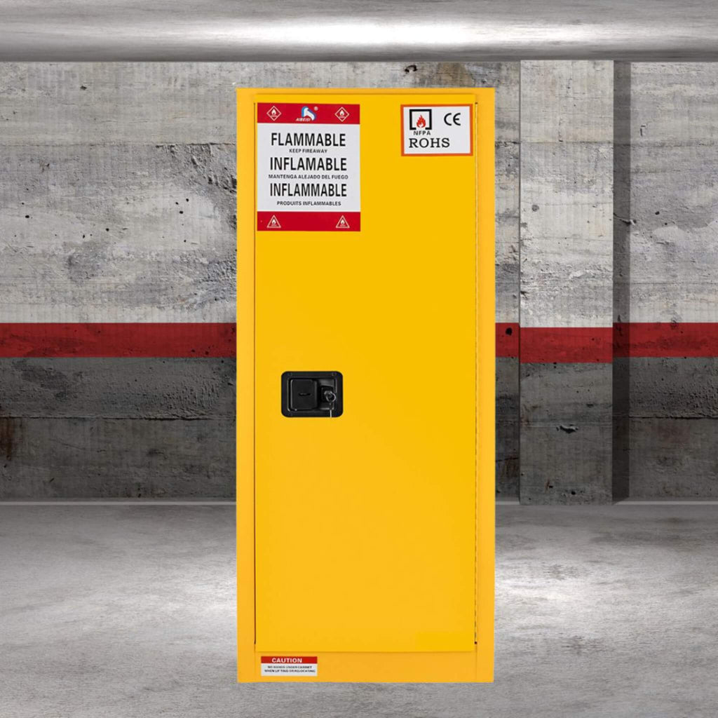 Large Yellow Heavy Duty Flammable Welded Fireproof Storage Cabinet, 35" (SAK52837) - Saksby Wholesale - Lifestyle View