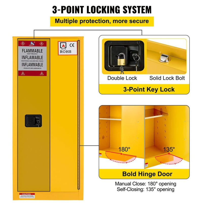 Large Yellow Heavy Duty Flammable Welded Fireproof Storage Cabinet, 35" (SAK52837) - Saksby Wholesale - Features View
