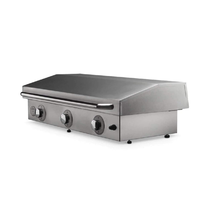 Le Griddle Ultimate Built In Countertop Propane Gas Griddle 41 Inch GFE105 Front Left View With Lid