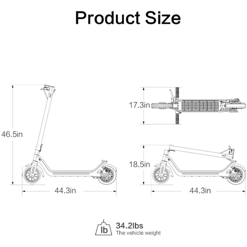 Leqismart A8 36V/10.4Ah Portable Folding Electric Scooter, 350W (SAK97324) - Saksby Wholesale - Dimensions