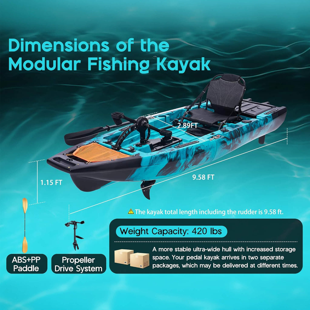 Lightweight 10FT Modular Fishing Kayak With Propeller Drive System (SAK67032) - Saksby Wholesale - Dimensions