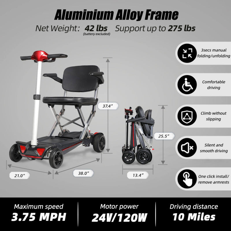 Lightweight Powered Folding Mobility Scooter For Adults And Seniors (SAK53214) - Saksby Wholesale - Dimensions and Features