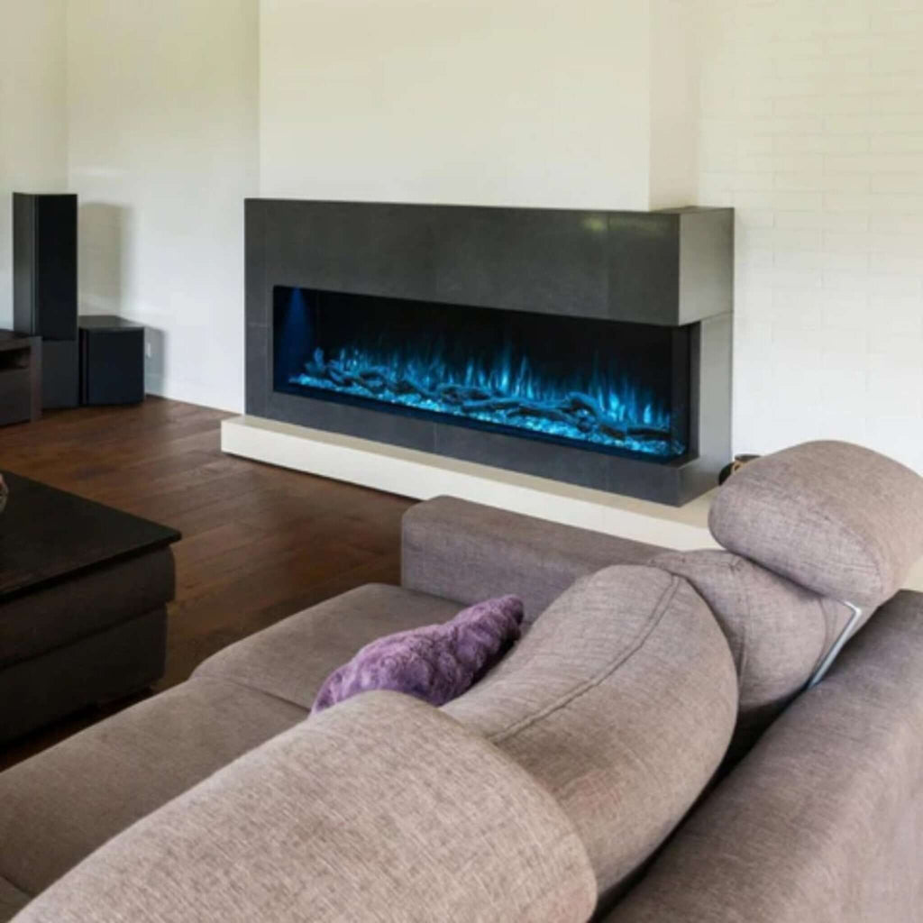MODERN FLAMES LANDSCAPE PRO MULTI 56" Linear Multi-Sided Electric Fireplace With Hybrid Flame Technology [LPM-5616V2] SAKSBY - Living Room View