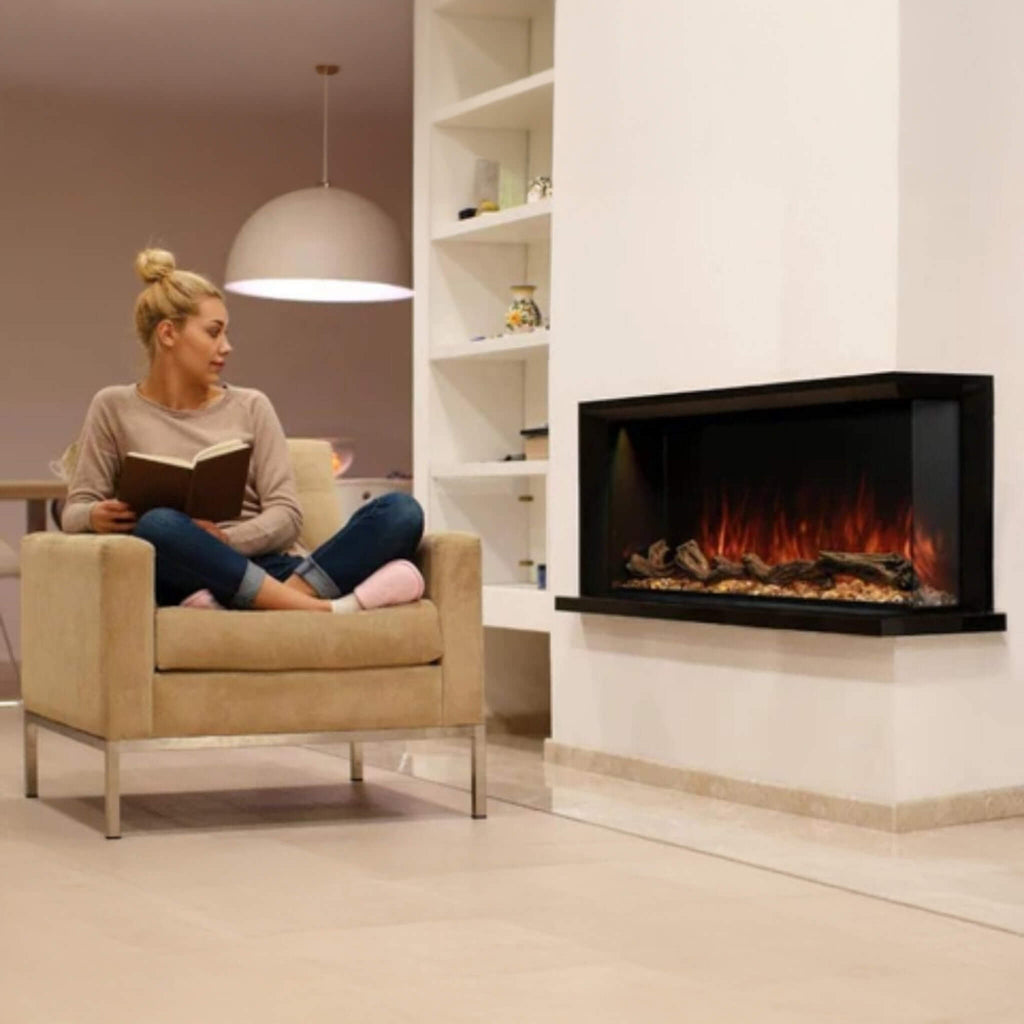 MODERN FLAMES LANDSCAPE PRO MULTI 56" Linear Multi-Sided Electric Fireplace With Hybrid Flame Technology [LPM-5616V2] SAKSBY - Living Room View