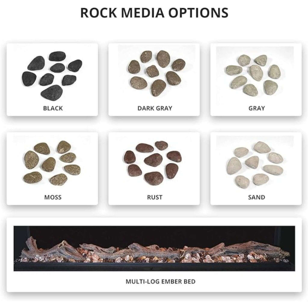 MODERN FLAMES LANDSCAPE PRO MULTI 56" Linear Multi-Sided Electric Fireplace With Hybrid Flame Technology [LPM-5616V2] SAKSBY - Rock Media View