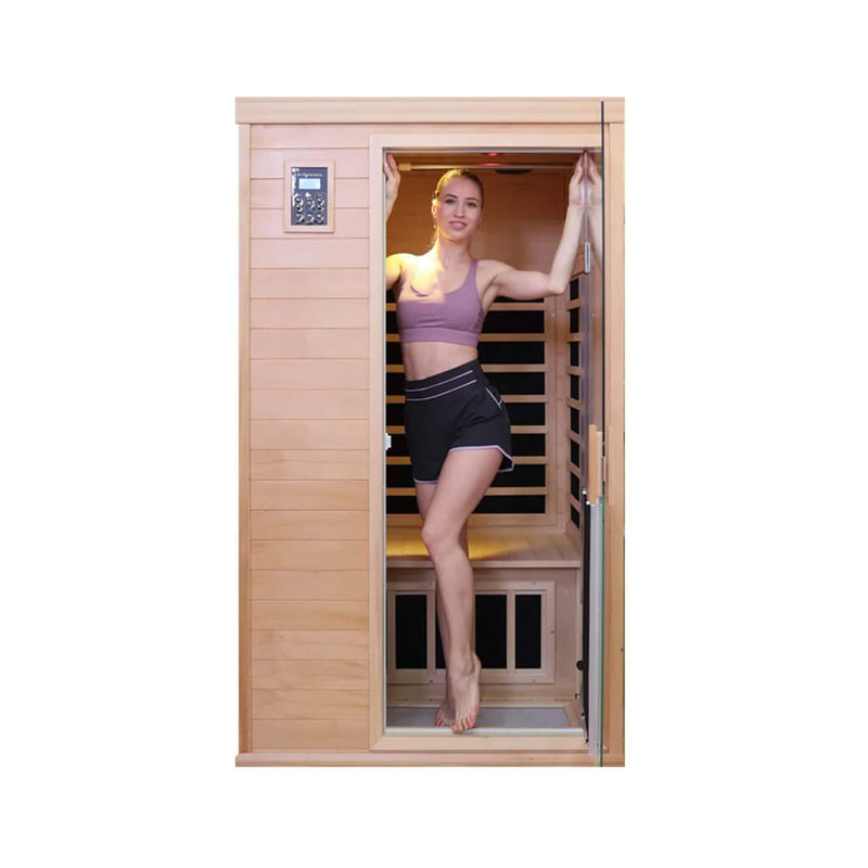 Luxury 2-Person Hemlock Wood FAR Infrared Sauna Room W/ Glass Door, 1750W (SAK81525) - Saksby Wholesale - Actual Details