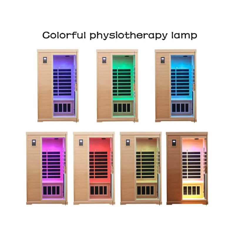 Luxury 2-Person Hemlock Wood FAR Infrared Sauna Room W/ Glass Door, 1750W (SAK81525) - Saksby Wholesale - Different Lamp Colors