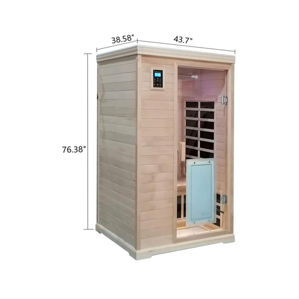 Luxury 2-Person Hemlock Wood FAR Infrared Sauna Room W/ Glass Door, 1750W (SAK81525) - Saksby Wholesale - Dimensions