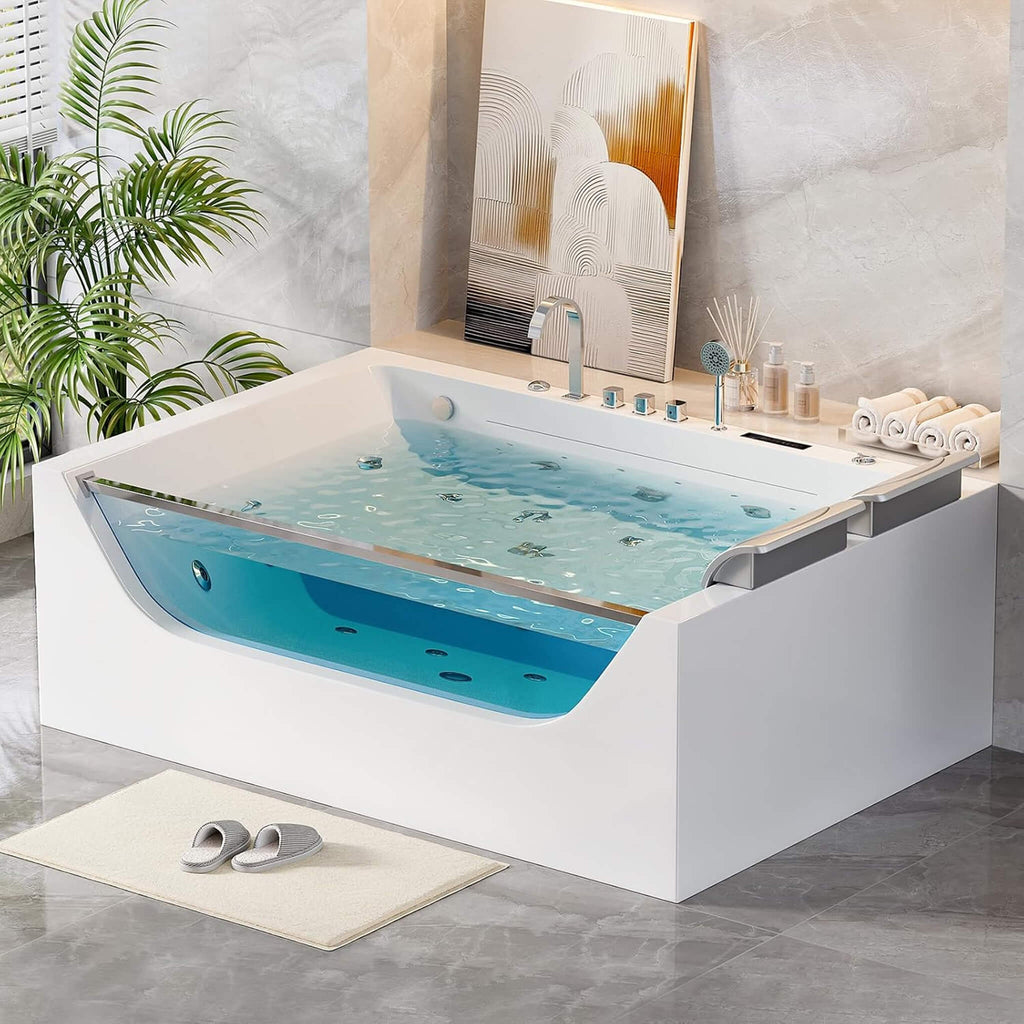 71-Inch Luxury 2-Person Jetted Whirlpool Tub With Massage And Thermostat Control (SAK24590) - Saksby Wholesale - Lifestyle Back Left View