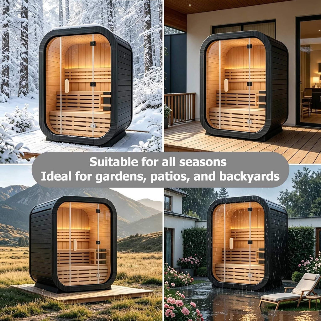 Luxury 2-Person Outdoor Cube Sauna With Spruce Wood And 4.5KW Electric Stove (SAK74290) - Saksby Wholesale - All-Season Design