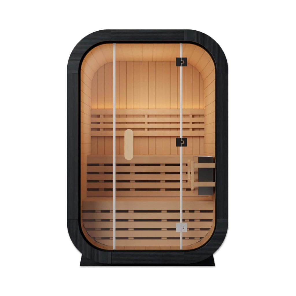 Luxury 2-Person Outdoor Cube Sauna With Spruce Wood And 4.5KW Electric Stove (SAK74290) - Saksby Wholesale - Front View On White Background