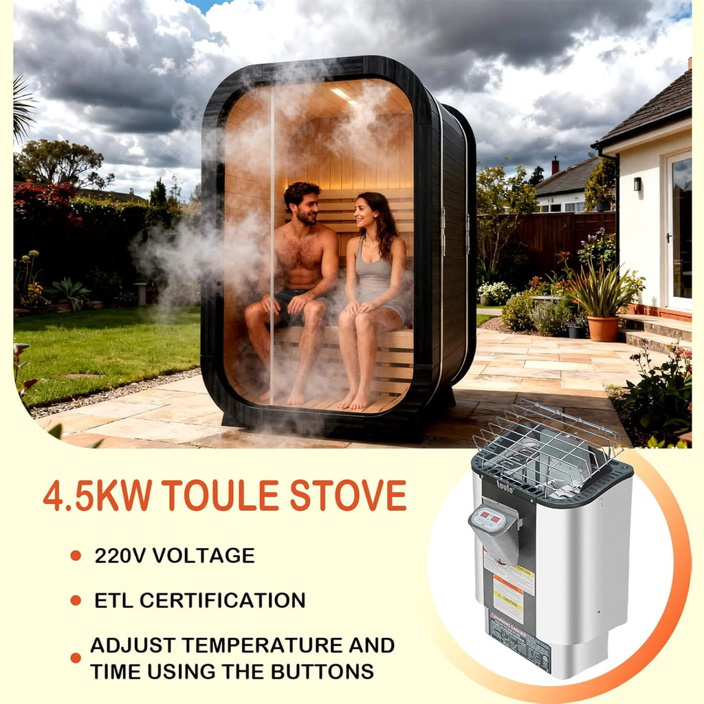 Luxury 2-Person Outdoor Cube Sauna With Spruce Wood And 4.5KW Electric Stove (SAK74290) - Saksby Wholesale - Heater
