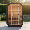 Luxury 2-Person Outdoor Cube Sauna With Spruce Wood And 4.5KW Electric Stove (SAK74290) - Saksby Wholesale - Lifestyle Front View On Patio