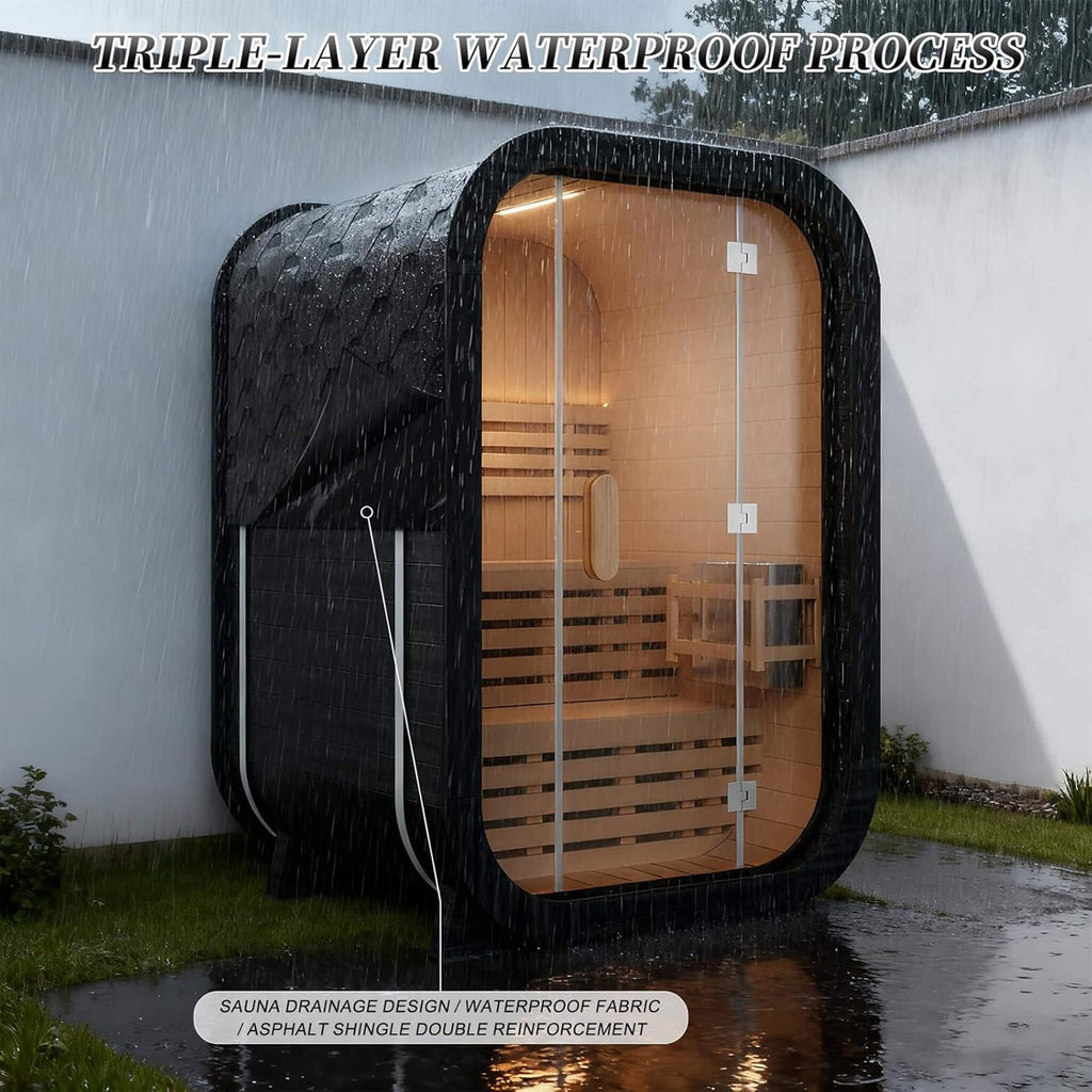 Luxury 2-Person Outdoor Cube Sauna With Spruce Wood And 4.5KW Electric Stove (SAK74290) - Saksby Wholesale - Waterproof Capabilities